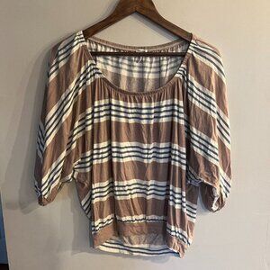 SPLENDID Women's Tan Striped Scoop Neck Dolman Sleeve Top Size S